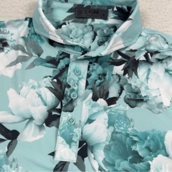 G/FORE Teal and Black Floral Shirt - Picture 1 of 5